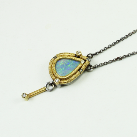 Opal and Diamond Pendant with Silver and 24k Gold